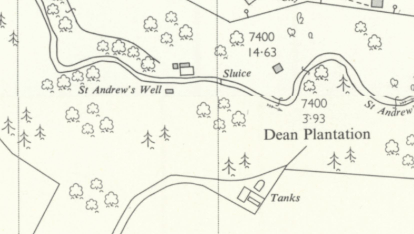 os map showing stream and well